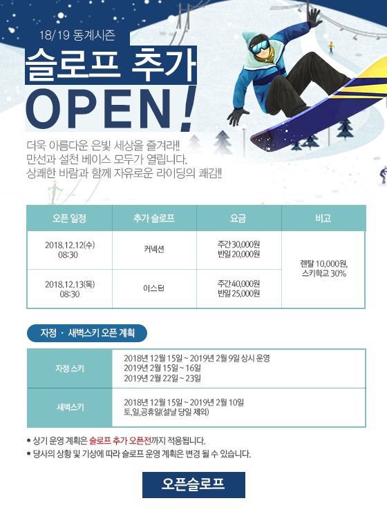 18/19 동계시즌 슬로프 추가 OPEN!