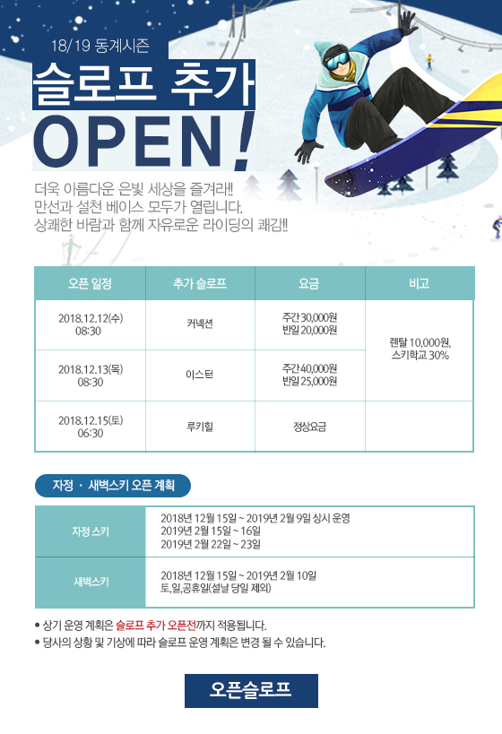 18/19 동계시즌 슬로프 추가 OPEN!